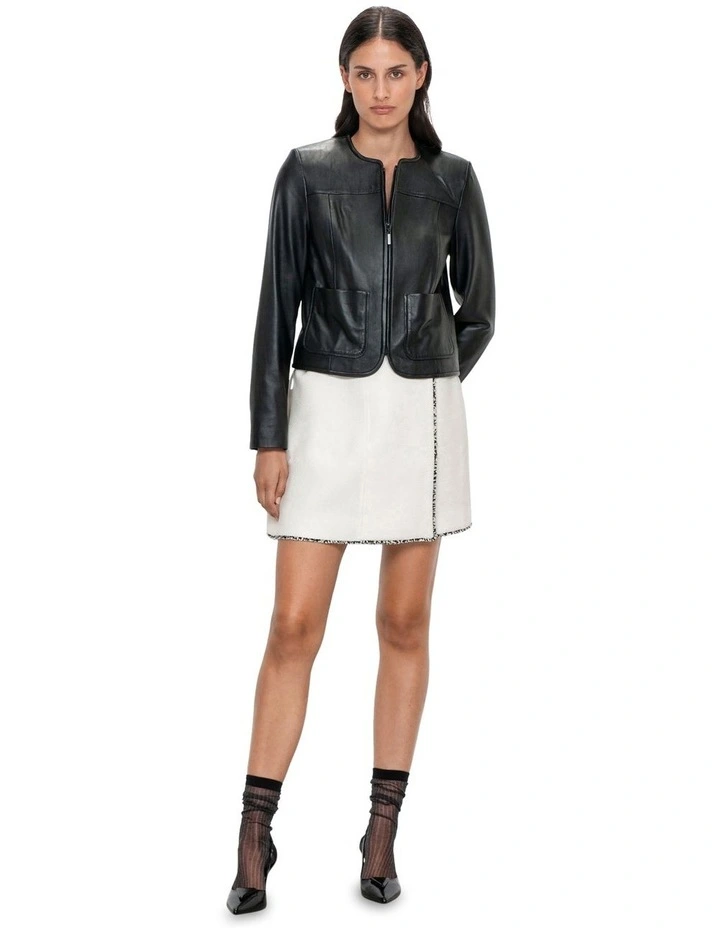 Leather Bound Crew Zip Front Jacket in Black