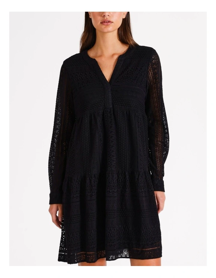 Honey Lace V-Neck Tunic Dress in Black
