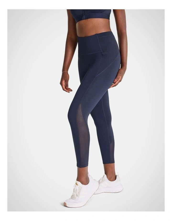 Mesh Insert Pocket Ankle Grazer Tights in Indigo