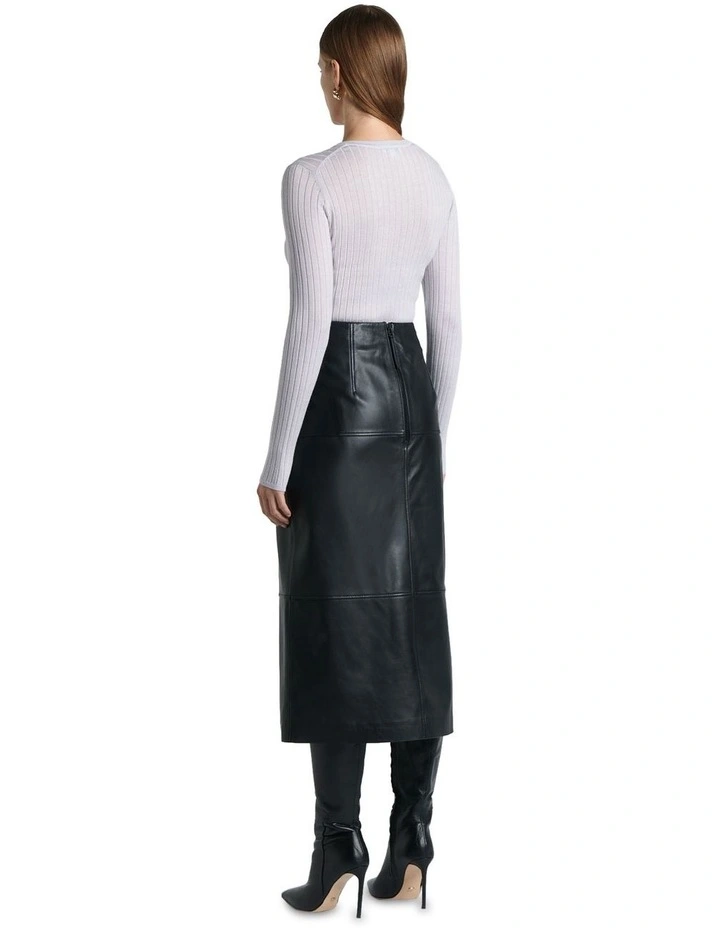 Merino Wool V-Neck Ribbed Knit in Silver
