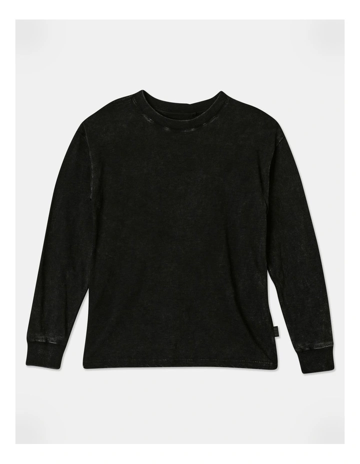 Long Sleeve Acid Wash Tee in Black