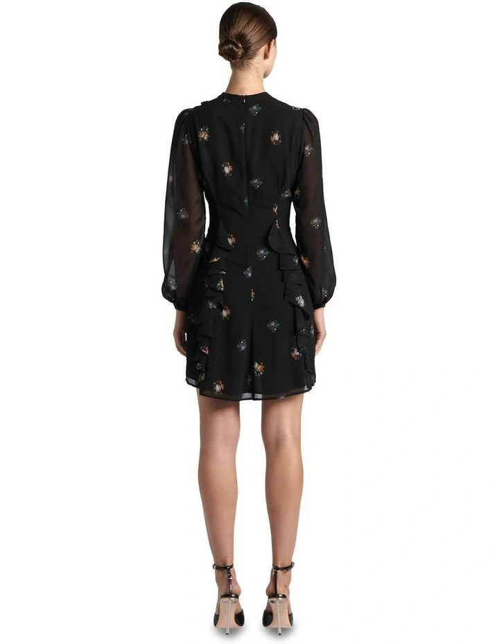 Midnight Garden Frill Mini Dress in Black