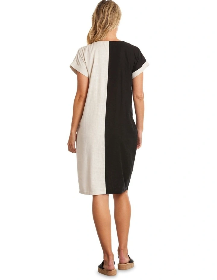 Spliced Short Sleeve Dress in Beige