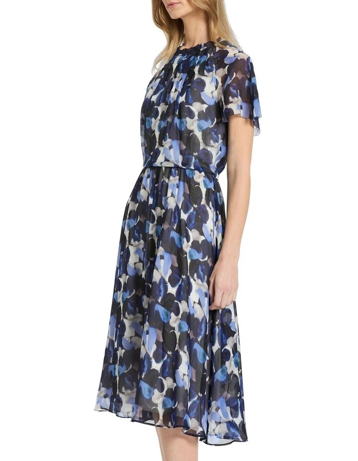 Cherrie Silk Dress in Navy Multi