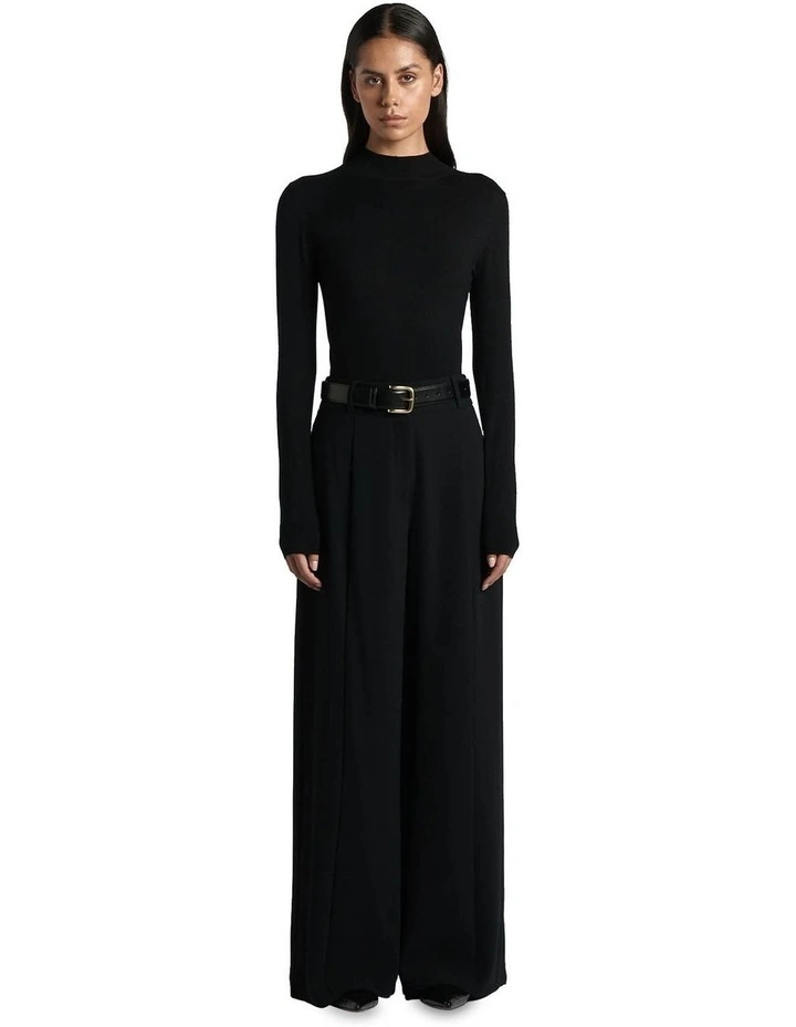 Long Sleeve Funnel Neck Knit in Black