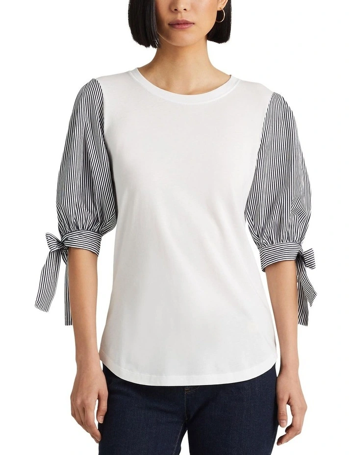 Jersey Puff-Sleeve Tee in White