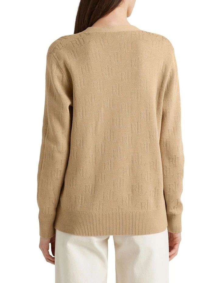 Monogram Jacquard Cardigan in Beige
