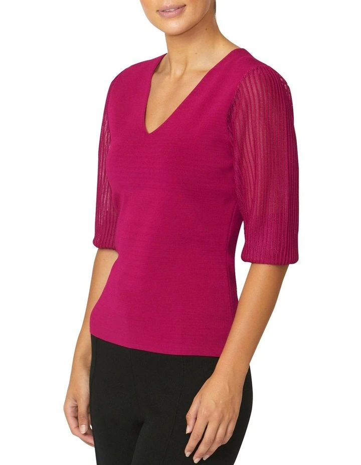 Emelie Sheer Sleeve Top in Fuchsia