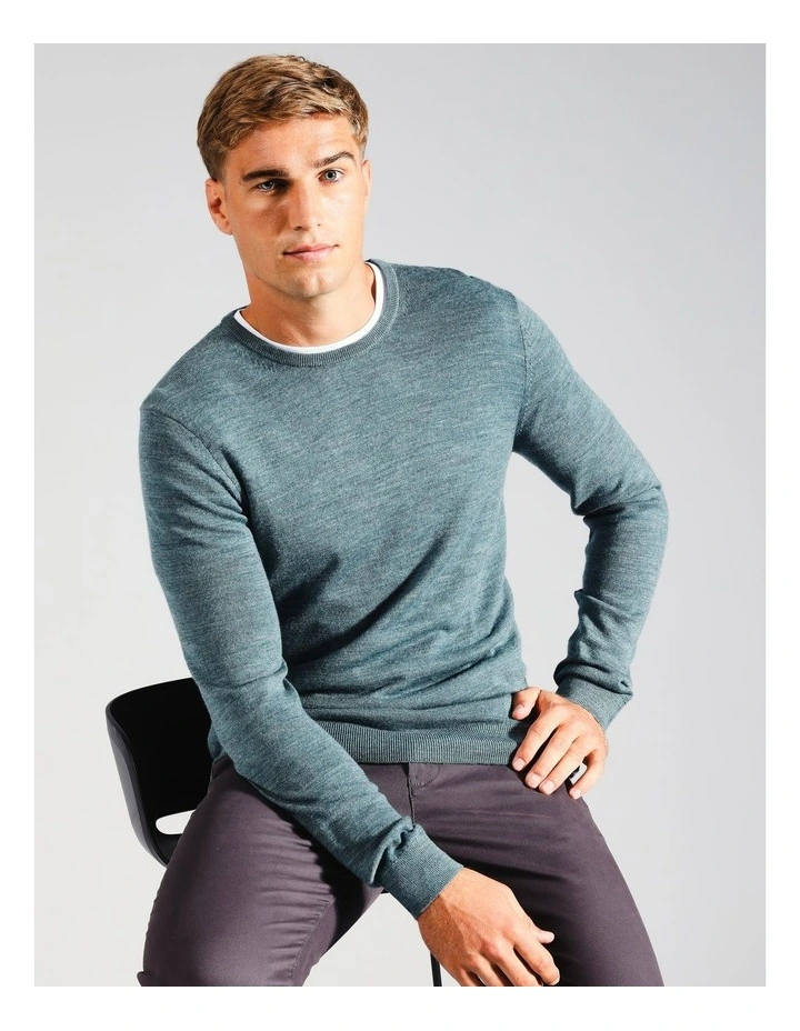 Australian Merino Crew Neck Knit in Blue