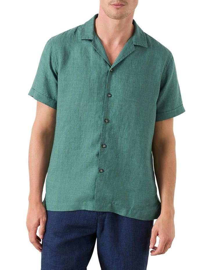 Marini Camp Collar Short Sleeve Shirt in Salerno Green