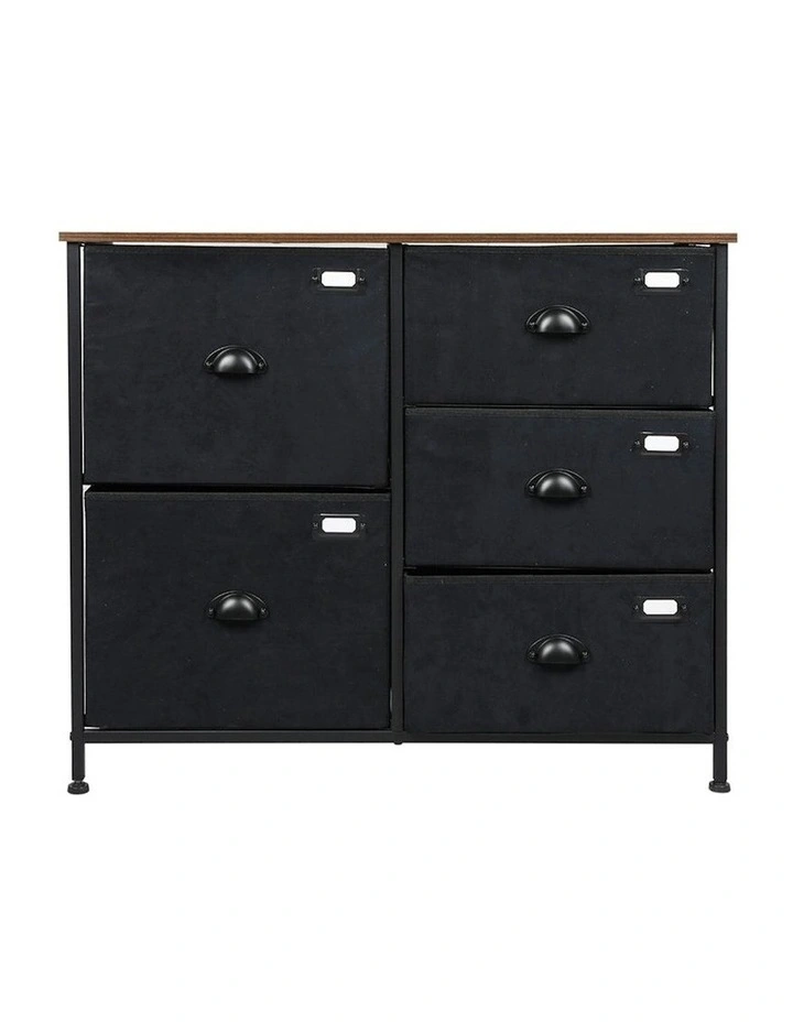 Storage Cabinet Chest of 5 Drawers in Black