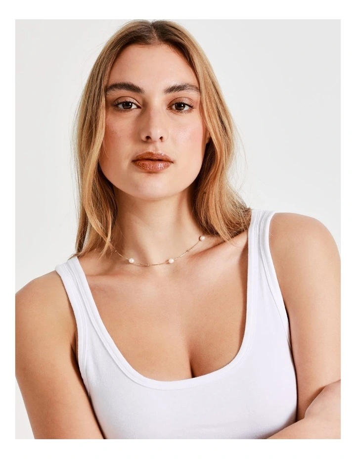Freshwater Pearl Bead Necklace in Gold