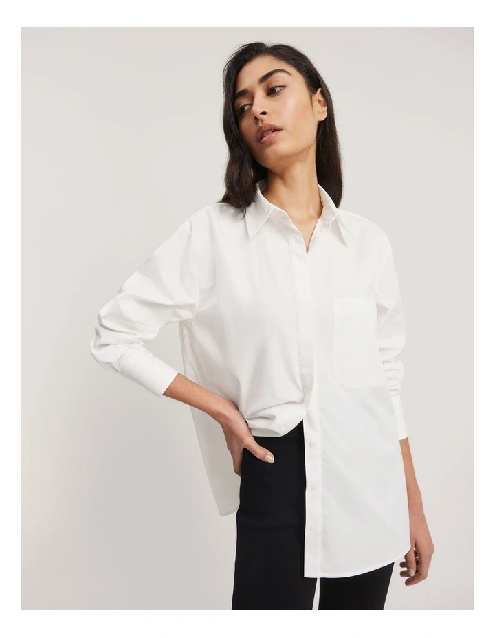 Australian Cotton Poplin Relaxed Shirt in Antique White