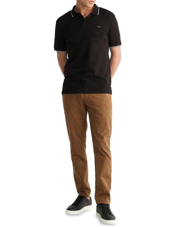 Stretch Pique Tipping Slim Polo in Black