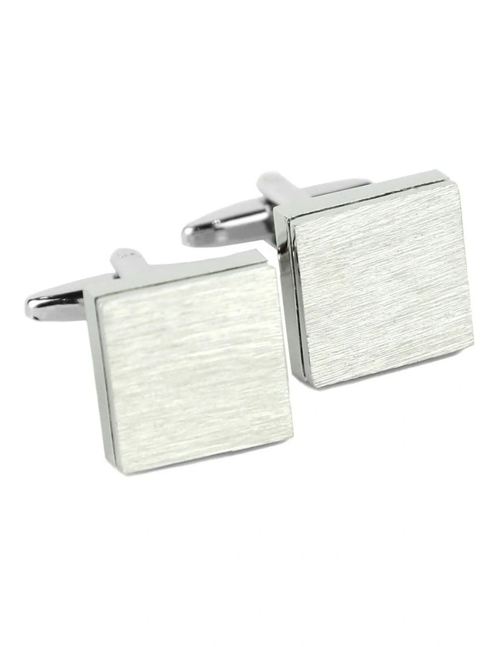 Brushed Block Cufflink in Silver