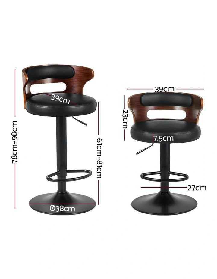 Kitchen Gas Lift Leather Bar Stools in Black