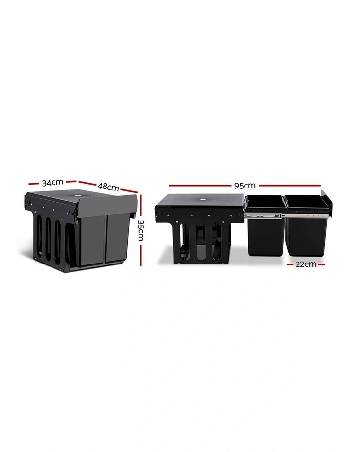 Pull Out Bin Kitchen Double Basket 2X15L In Black