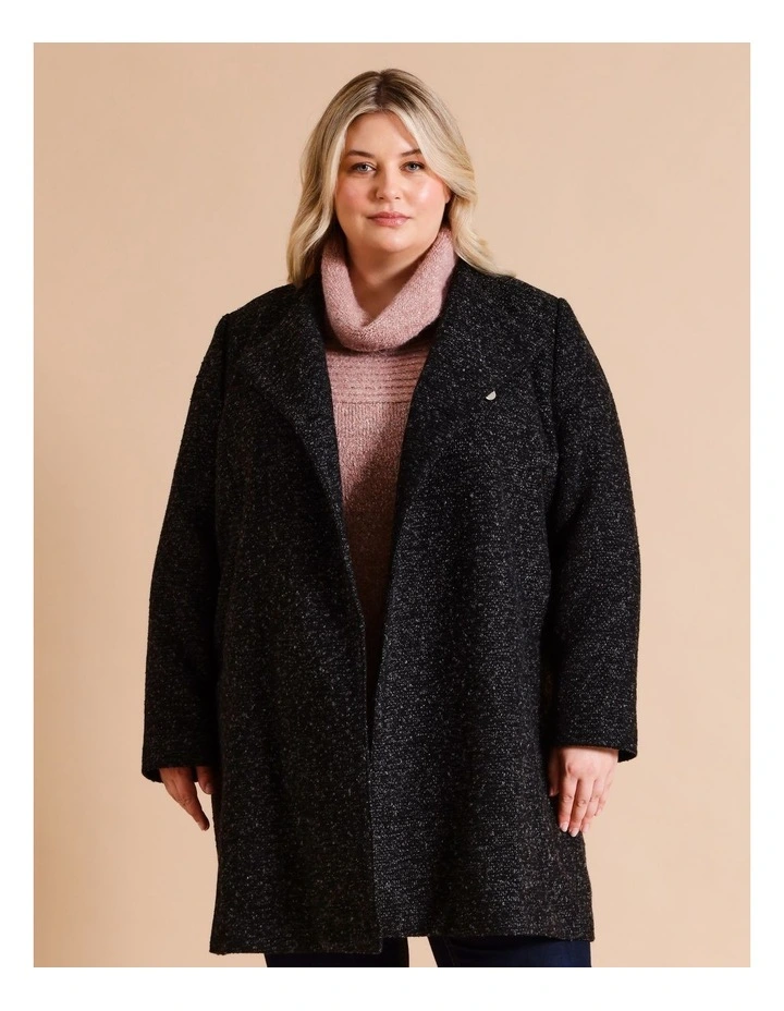 Lined Streamline Seamed Coat In Black/Charcoal Texture