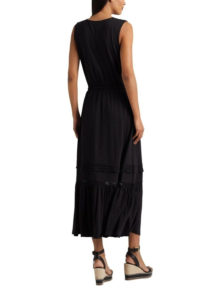 Crocheted Jersey Sleeveless Dress in Black