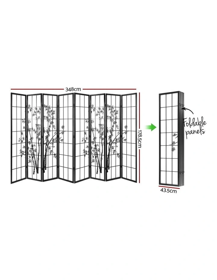 Room Divider Screen Bamboo 8 Panel 348x179cm in Black white