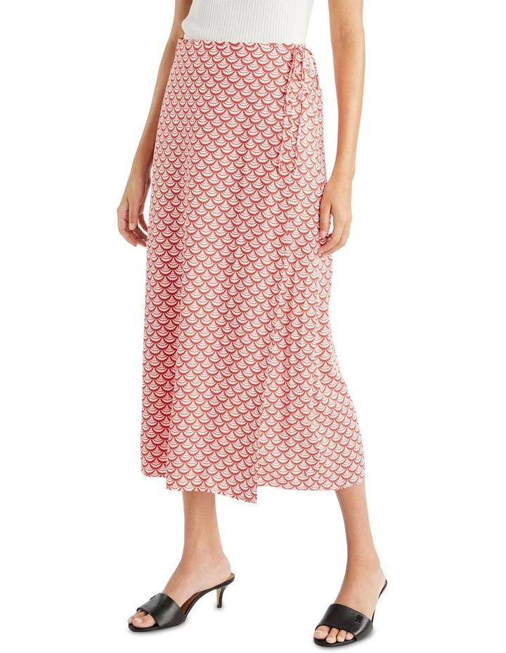 Seal Print Wrap Midi Skirt in Red