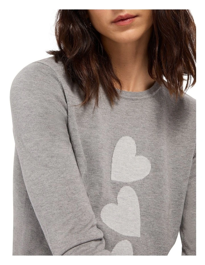 Heart Time Lover Knit Top in Silver Melange