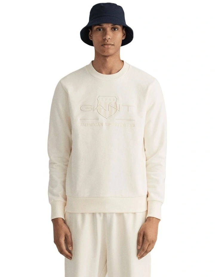 Tonal Shield Crew Neck Sweatshirt in Eggshell