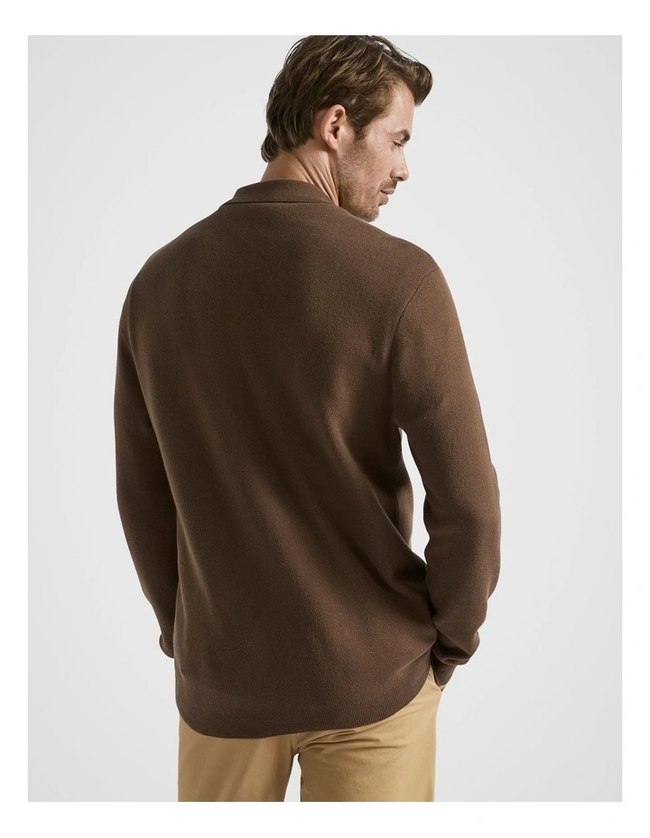 Retro Knitted Polo Shirts in Chocolate Multi