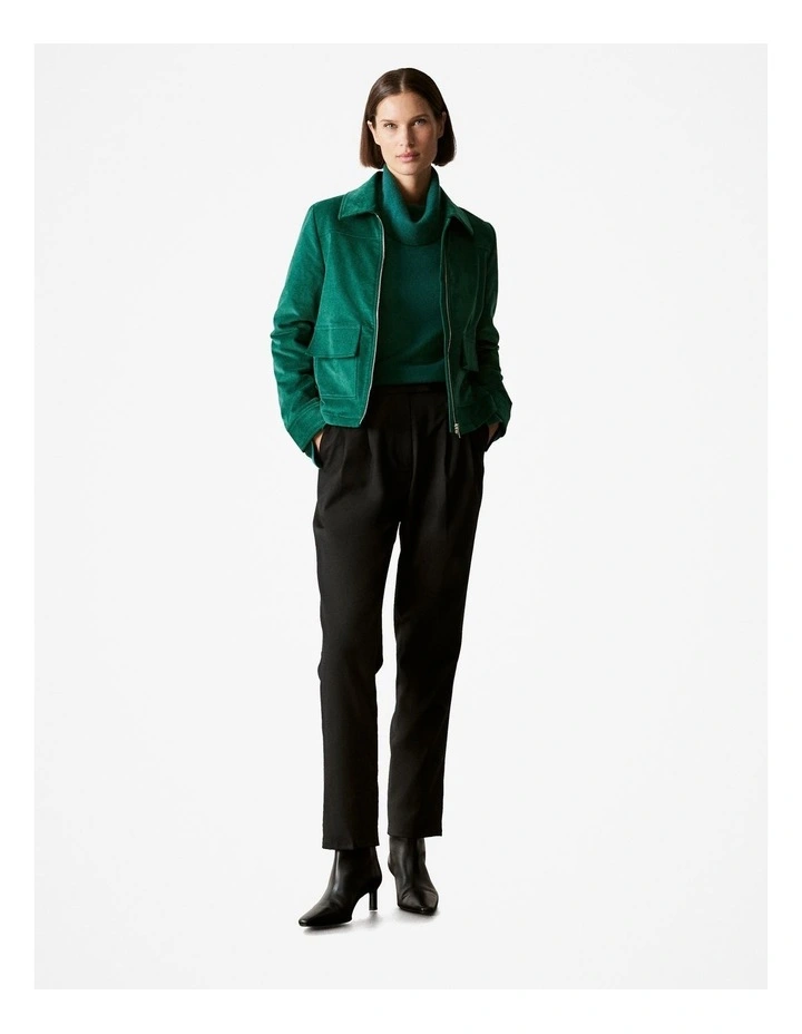 Corduroy Zip Through Jacket in Dark Green