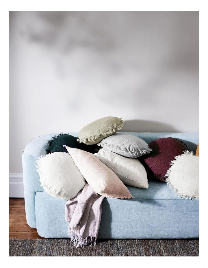 Vintage Linen Fringe Cushion in Dusk
