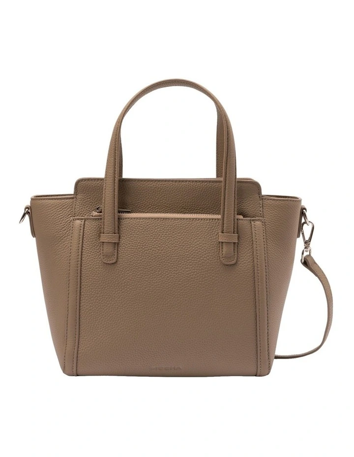 Veronica Leather Small Tote in Taupe