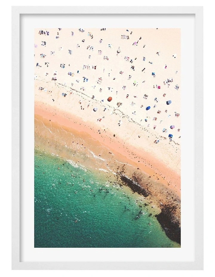 Australian Made Coogee Beach Life Art Print A2 in White Frame