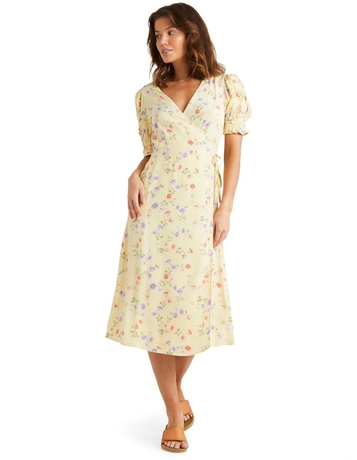Kismet Midi Wrap Dress in Yellow