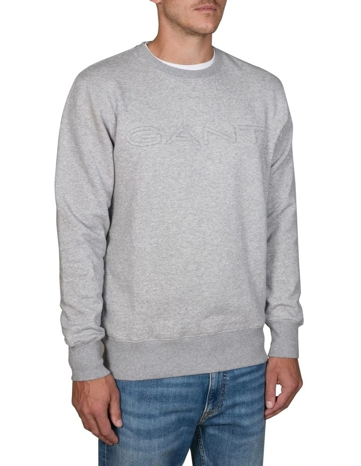 Embossed Crew Neck Sweat Top in Grey Melange