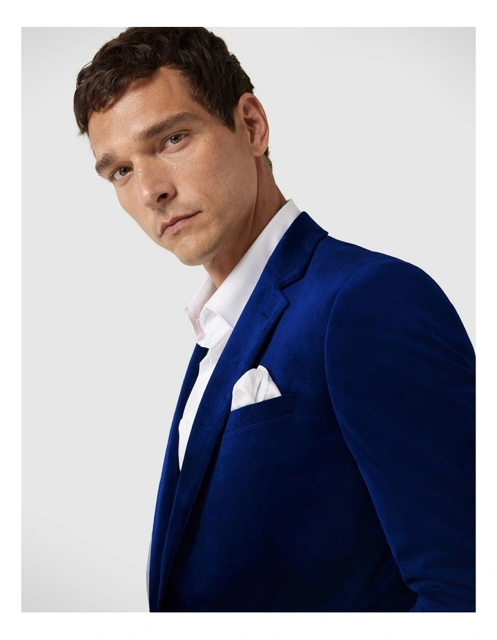 Slim Fit Velvet Tuxedo Jacket in Cobalt