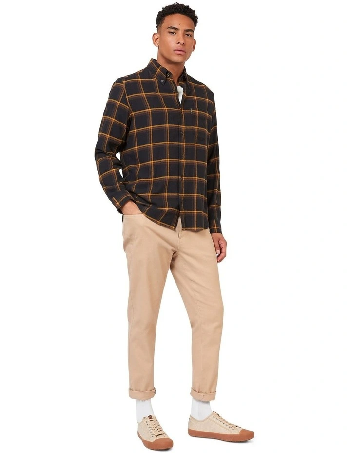 Oversized Brushed Check Long Sleeve Shirt in Black