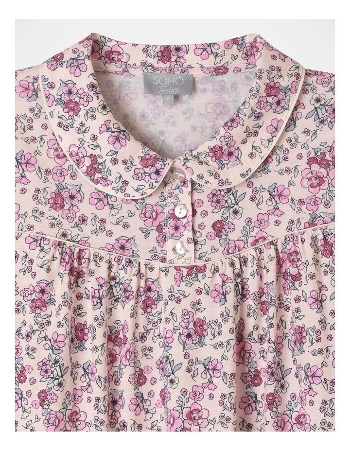 Cotton Long Sleeve Nightie in Pink Floral