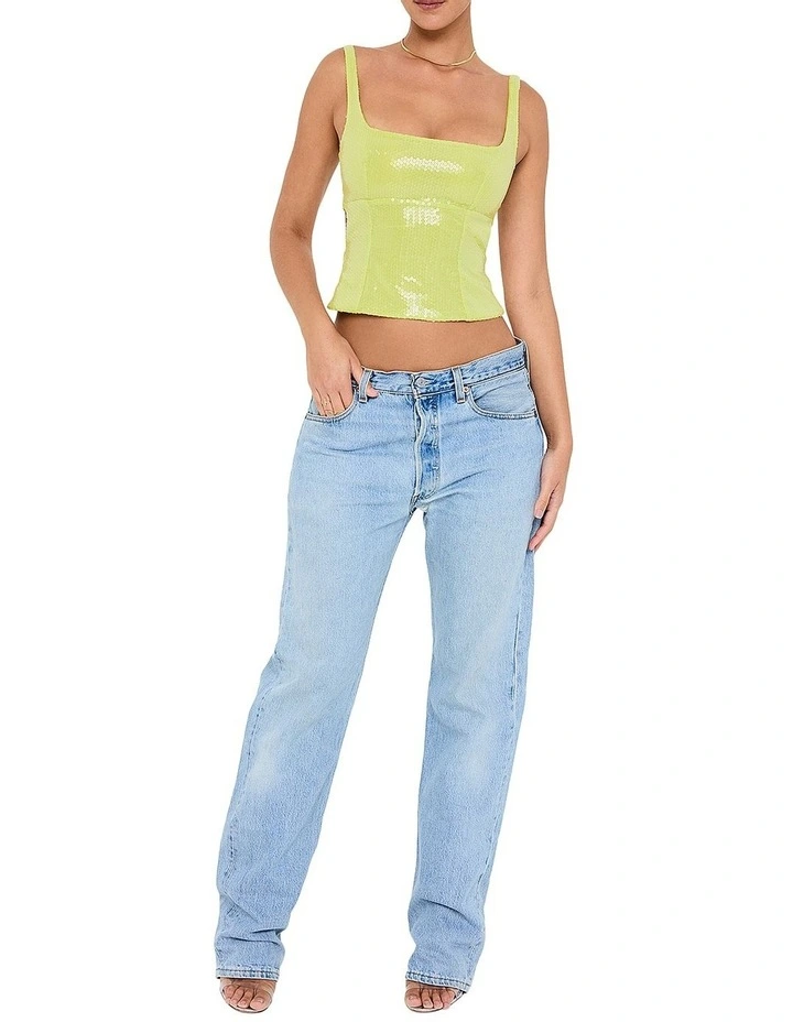 Sequin Open Back Corset in Lime