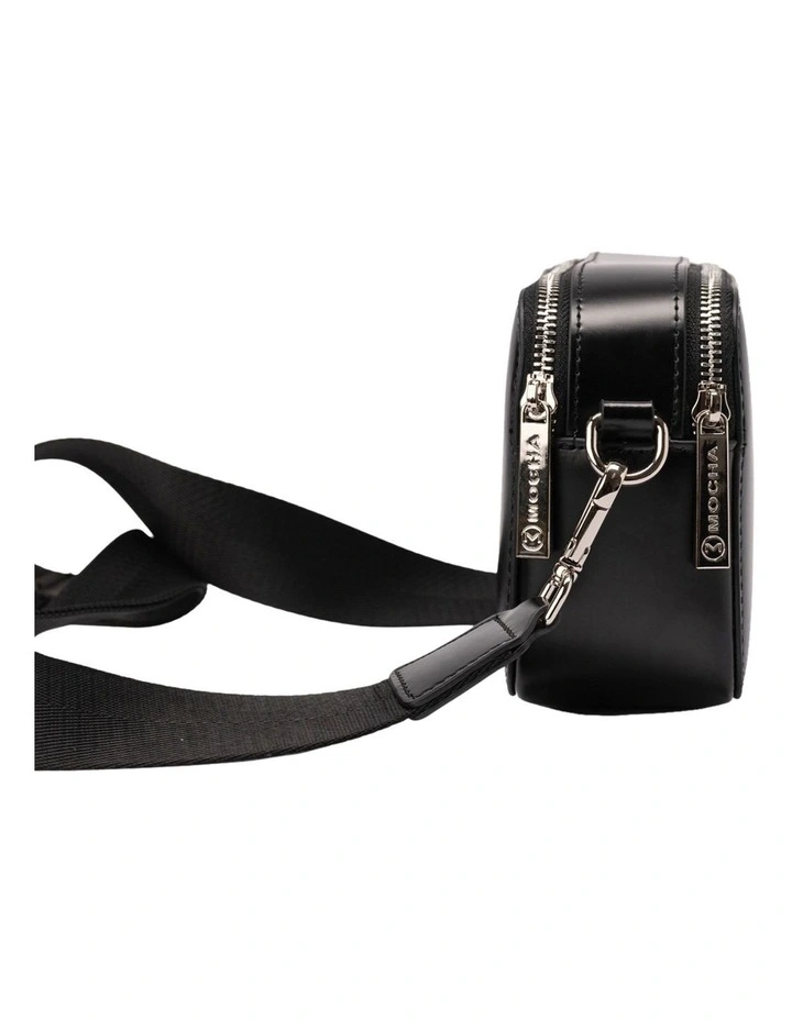 Alicia Glossy Leather Double Zip Bag in Black