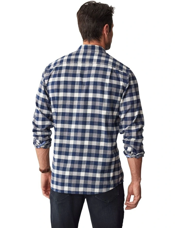 Brushed Twill Box Check Shirt in Charcoal