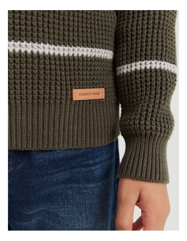 Organically Grown Cotton Stripe Textured Knit in Khaki Green