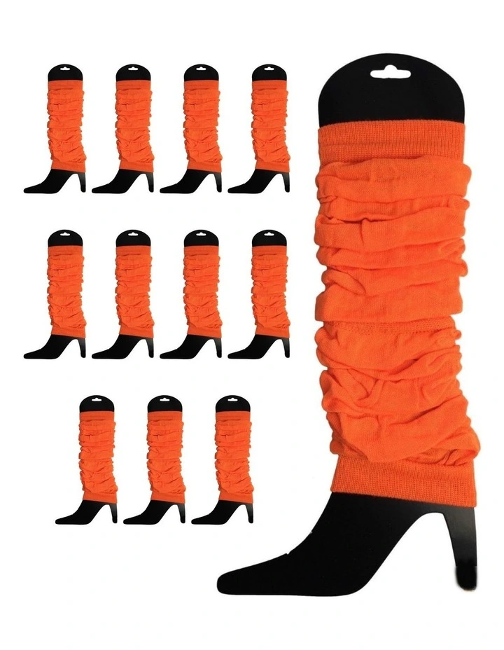 Knitted Leg Warmers 12-Pack in Fluro Orange