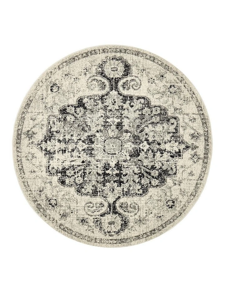Museum Transitional Charcoal Round Rug In Charcoal