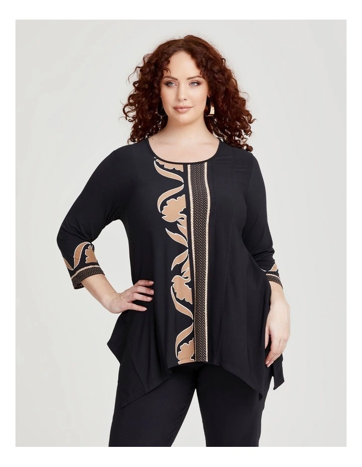Border Print Top in Black Print