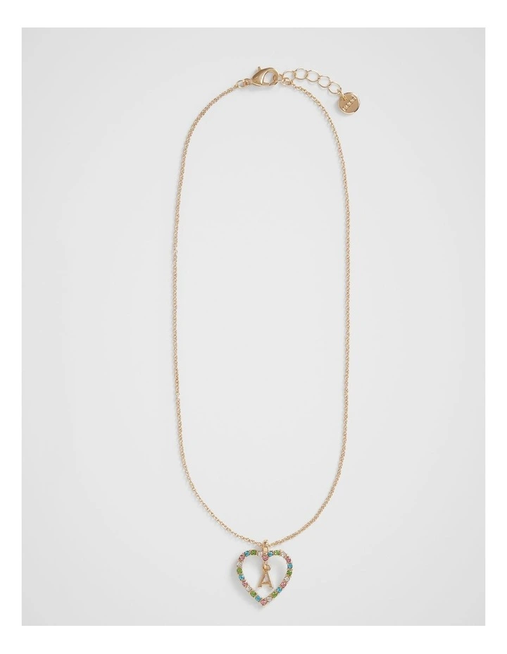 Heart Initial Necklace in Rainbow