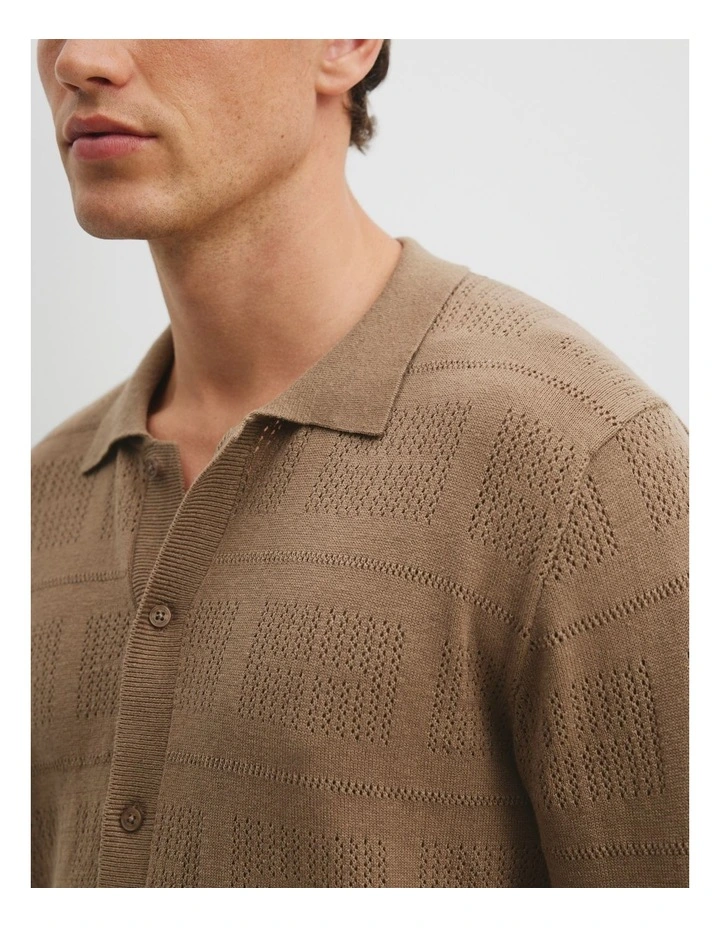 Cotton Linen Knit Shirt in Chocolate