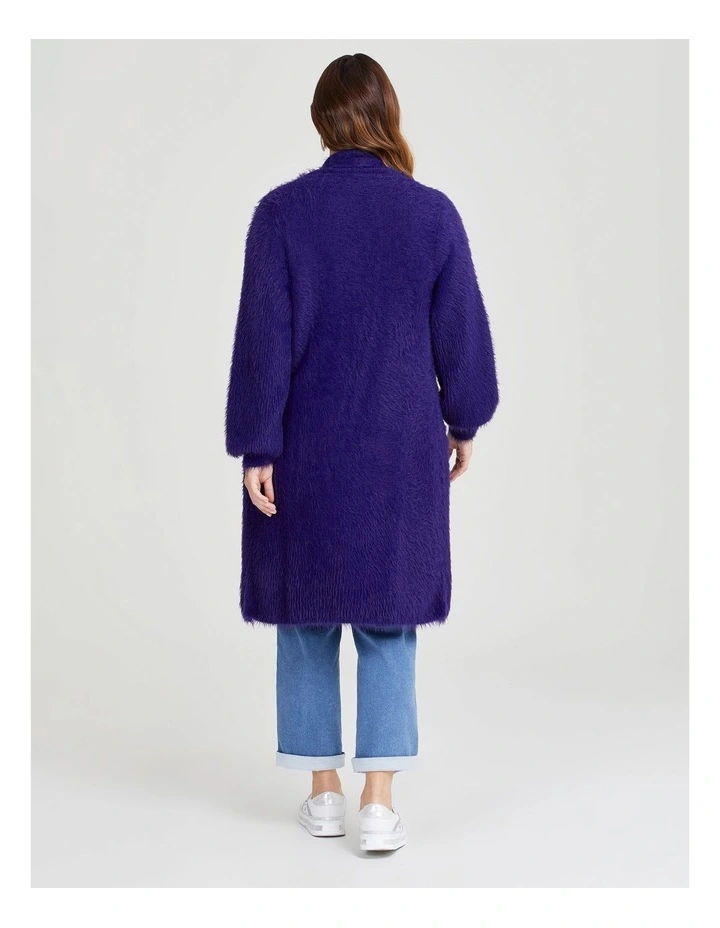 Fluffy Knit Cozy Cardigan in Jewel Purple