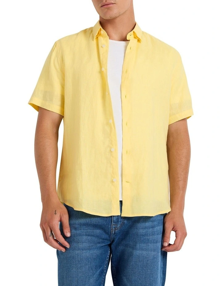 Felix Short Sleeve Linen Shirt in Lemonade