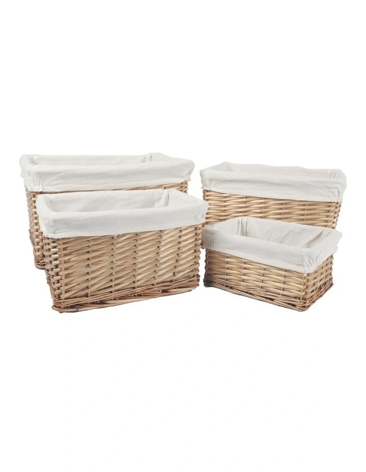 Wicker Storage Baskets With Liner Set 4 Piece