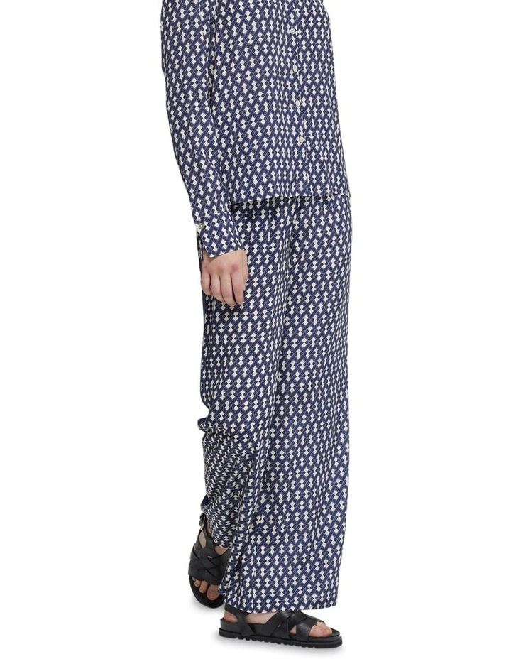Chantel Wide Leg Pants With Side Tape in Navy/Ivory